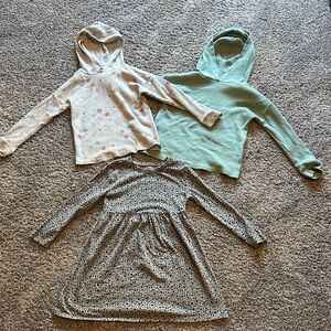 Set of Three- 2 Girl’s 5T Hooded Thermal Ts and 1 Girl’s 5T Cheetah Print Dress